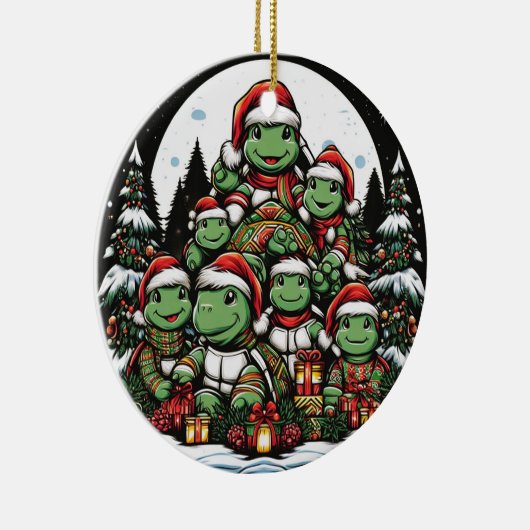 Schildkröte ist glücklich mit Weihnachtsgeschenken Keramik Ornament (Rechts)