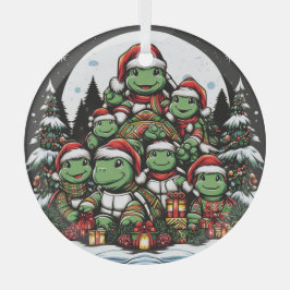 Schildkröte ist glücklich mit Weihnachtsgeschenken Ornament Aus Glas