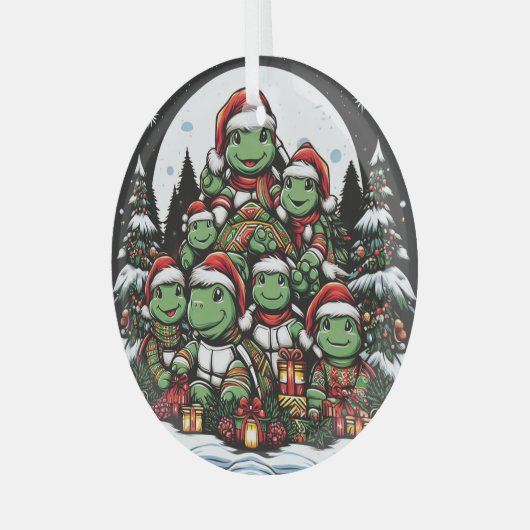 Schildkröte ist glücklich mit Weihnachtsgeschenken Ornament Aus Glas (Vorderseite links)