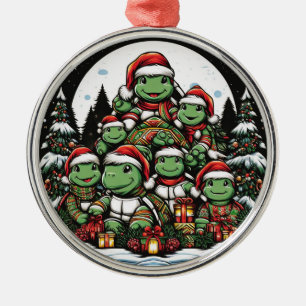 Schildkröte ist glücklich mit Weihnachtsgeschenken Ornament Aus Metall