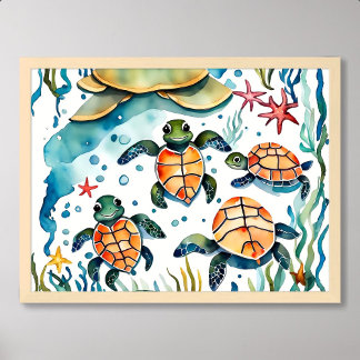 Schildkröte, kleiner niedlicher Seetang Poster