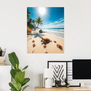 Schildkröte & Krabben am tropischen Strand – Fried Poster