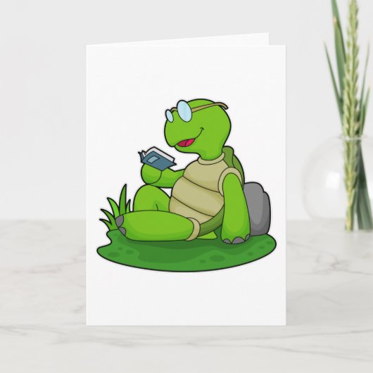 Schildkröte liest Buch Karte (Vorderseite)