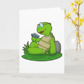 Schildkröte liest Buch Karte (Gelbe Blume)