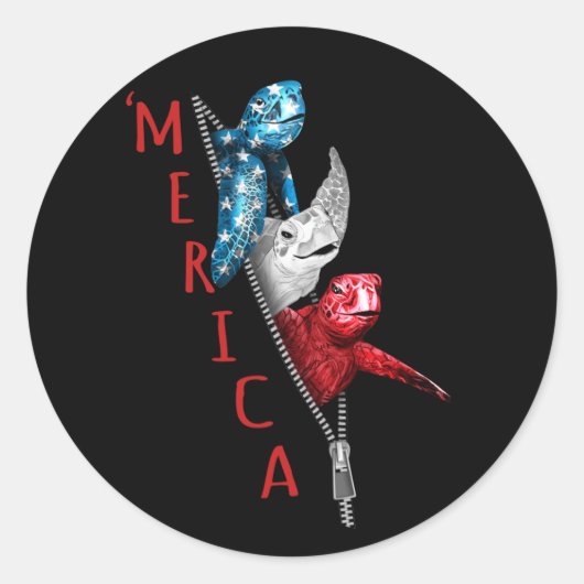 Schildkröte Merica Schildkröte in Zipper Funny Ame Runder Aufkleber (Vorderseite)