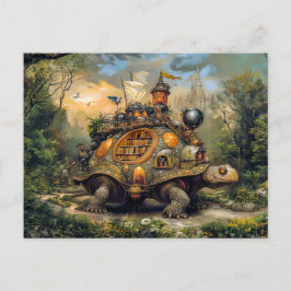 Schildkröte mit Bibliothek und Dachterrasse auf de Postkarte