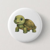 Schildkröte mit Blatt-Hut-Anstecknadel | Tier-Abze Button (Vorderseite)