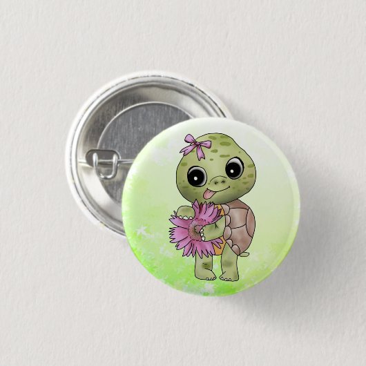 Schildkröte mit Blume Button (Vorne & Hinten)