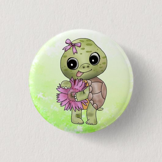 Schildkröte mit Blume Button (Vorderseite)