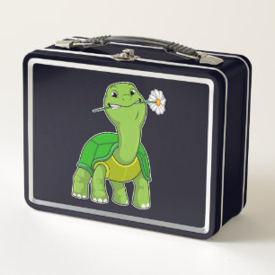Schildkröte mit Blume Gänseblume Metall Brotdose