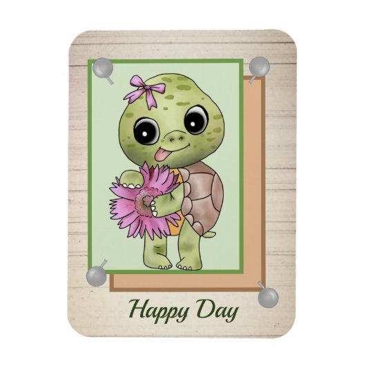 Schildkröte mit Blume Magnet (Vertikal)
