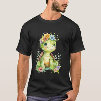 Schildkröte mit Blume niedliche Schildkröten abges T-Shirt