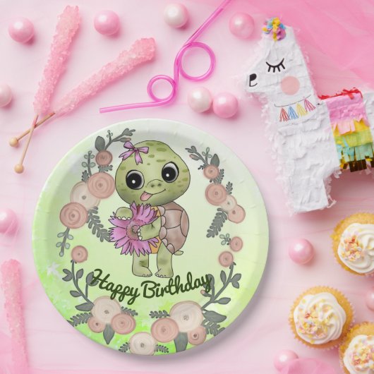 Schildkröte mit Blume Pappteller (Party)