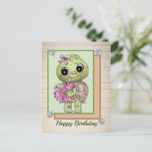 Schildkröte mit Blume Postkarte (Stehend Vorderseite)