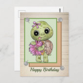 Schildkröte mit Blume Postkarte (Vorne/Hinten)