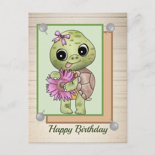 Schildkröte mit Blume Postkarte (Vorderseite)