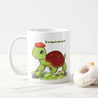 Schildkröte mit der motivierend Nachricht Kaffeema Kaffeetasse
