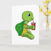 Schildkröte mit Drink Tasse mit Stroh Karte (Gelbe Blume)