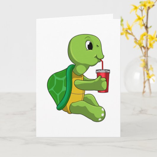Schildkröte mit Drink Tasse mit Stroh Karte (Gelbe Blume)