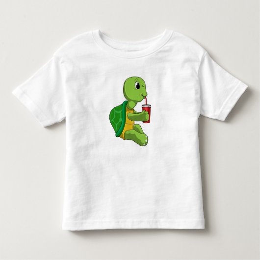 Schildkröte mit Drink Tasse mit Stroh Kleinkind T-shirt (Vorderseite)