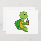 Schildkröte mit Drink Tasse mit Stroh Postkarte (Vorne/Hinten)