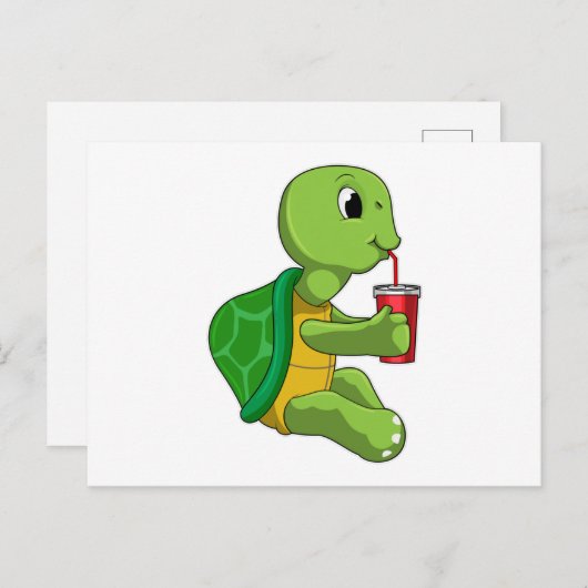 Schildkröte mit Drink Tasse mit Stroh Postkarte (Vorne/Hinten)