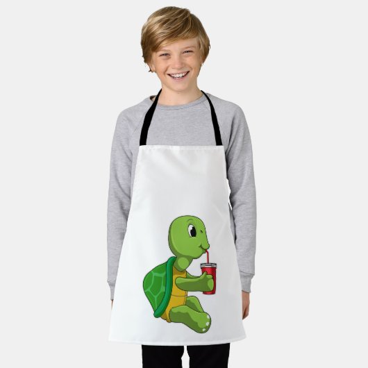 Schildkröte mit Drink Tasse mit Stroh Schürze (Getragen)