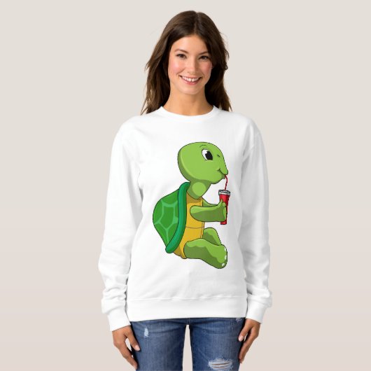 Schildkröte mit Drink Tasse mit Stroh Sweatshirt (Vorne ganz)