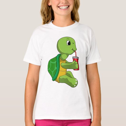 Schildkröte mit Drink Tasse mit Stroh T-Shirt (Vorderseite)