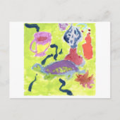 Schildkröte mit einer Tasse Tee auf der Postkarte (Vorderseite)