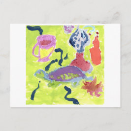 Schildkröte mit einer Tasse Tee auf der Postkarte