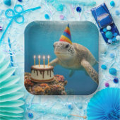 Schildkröte mit Geburtstagskuchen Pappteller (Party)