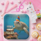 Schildkröte mit Geburtstagskuchen Pappteller (Party)