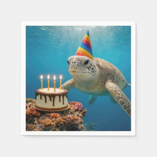 Schildkröte mit Geburtstagskuchen Serviette (Vorderseite)