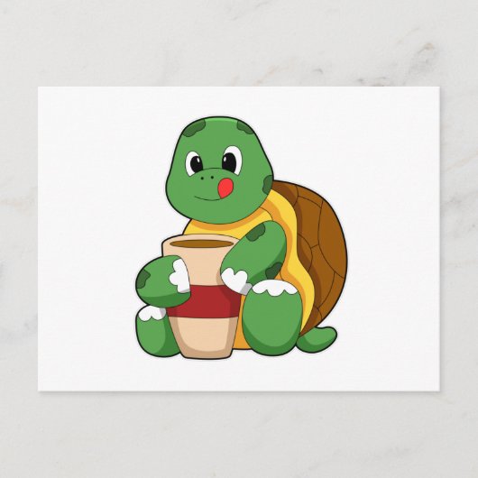 Schildkröte mit Kaffeetasse Postkarte (Vorderseite)