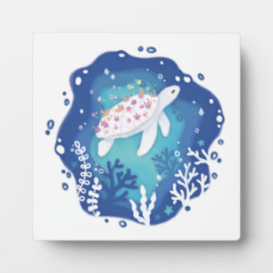 Schildkröte mit Korallen in Ocean Paper Art Illust Fotoplatte