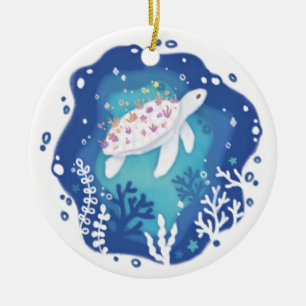 Schildkröte mit Korallen in Ocean Paper Art Illust Keramik Ornament