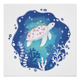 Schildkröte mit Korallen in Ocean Paper Art Illust Poster