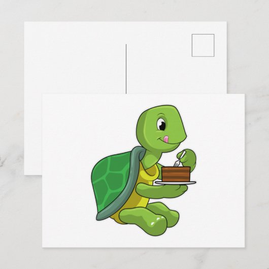Schildkröte mit Kuchen Postkarte (Vorne/Hinten)