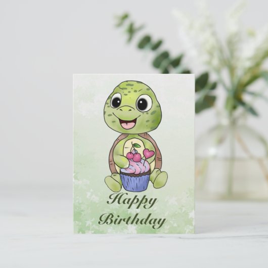 Schildkröte mit Muffin  Postkarte (Stehend Vorderseite)