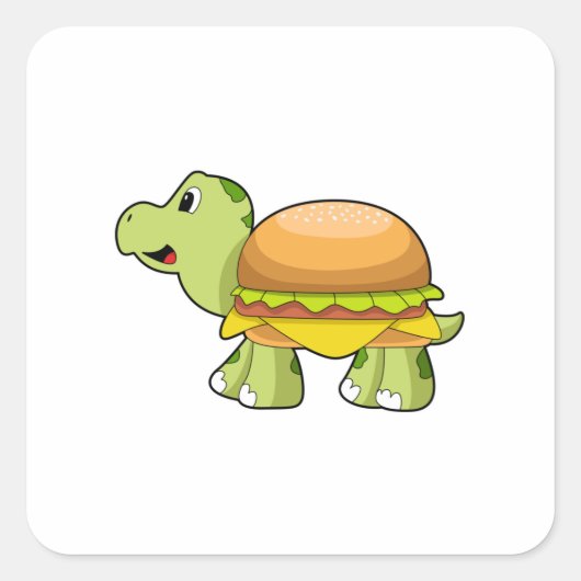 Schildkröte mit Muschel als Burger.PNG Quadratischer Aufkleber (Vorderseite)