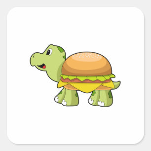 Schildkröte mit Muschel als Burger.PNG Quadratischer Aufkleber