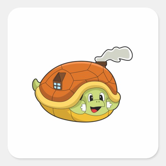Schildkröte mit Muschel als Haus Quadratischer Aufkleber (Vorderseite)