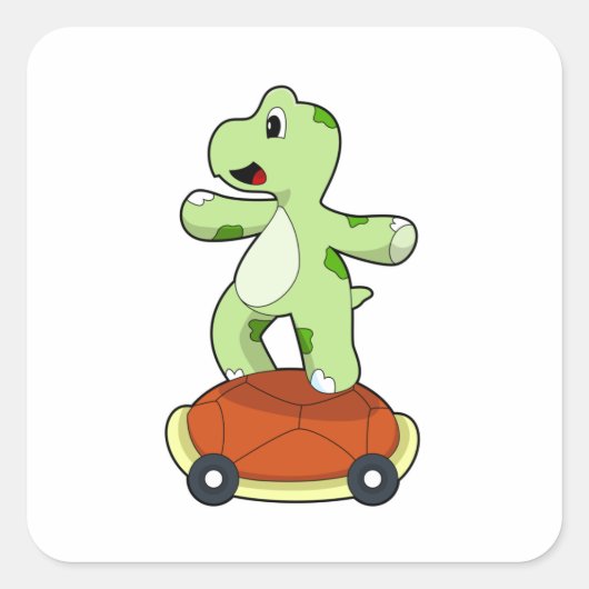 Schildkröte mit Muschel als Skateboard Quadratischer Aufkleber (Vorderseite)