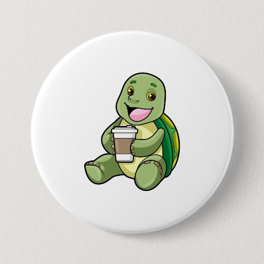 Schildkröte mit Muschel und Kaffee zum Mitnehmen Button (Vorderseite)
