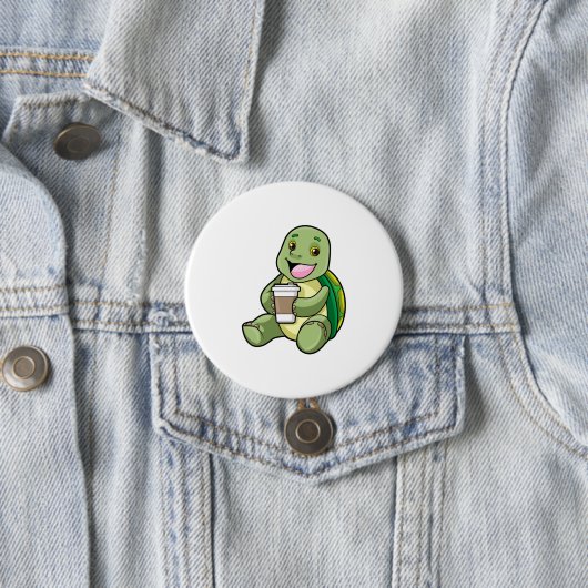 Schildkröte mit Muschel und Kaffee zum Mitnehmen Button (Beispiel)