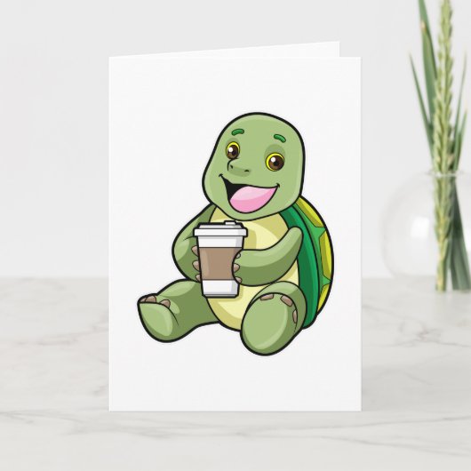 Schildkröte mit Muschel und Kaffee zum Mitnehmen Karte (Vorderseite)