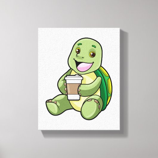 Schildkröte mit Muschel und Kaffee zum Mitnehmen Leinwanddruck (Vorderseite)