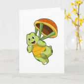 Schildkröte mit Panzer als Fallschirmspringer Karte (Gelbe Blume)
