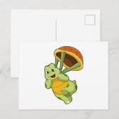 Schildkröte mit Panzer als Fallschirmspringer Postkarte (Vorne/Hinten)